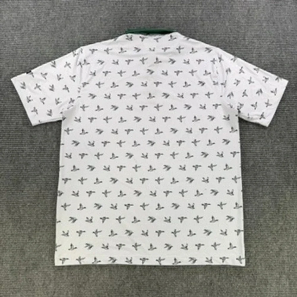 Waggle Golf Polo Shirt Men XL White Mallard Duck Print Green Collar Short Sleeve - Picture 3 of 12